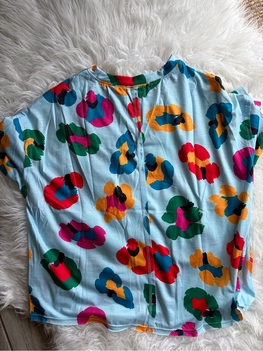 Women’s Short Sleeve Floral Print Top - Light Blue